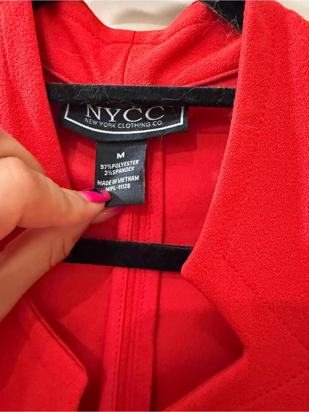 New York & Company Bright Red Open-Front Ponte Blazer - Picture 2 of 6